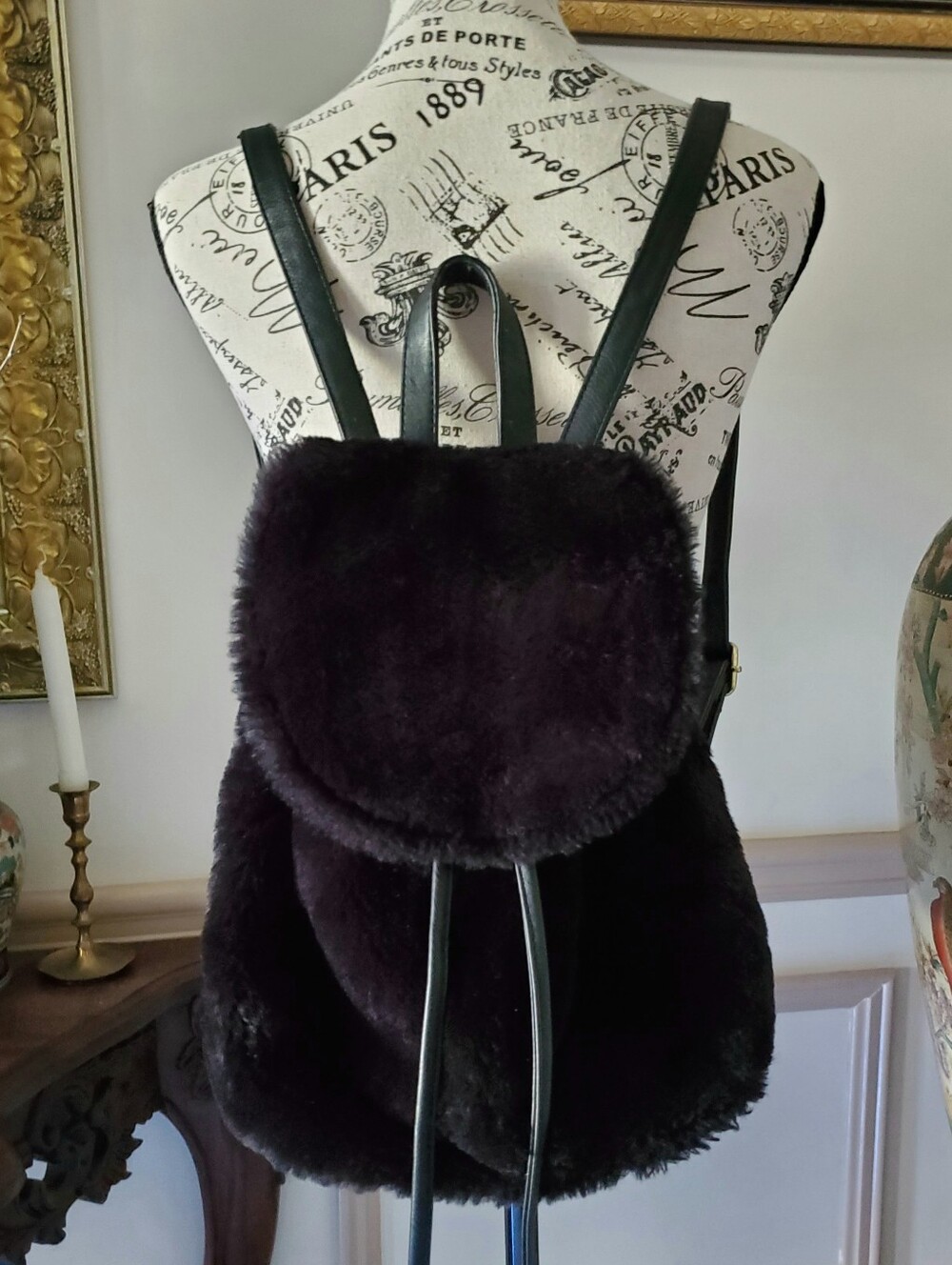 Steve Madden Black Faux Fur Backpack Purse